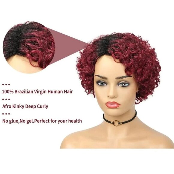 Burgundy Deep Wave Human Hair Wig - Picture 5 of 6